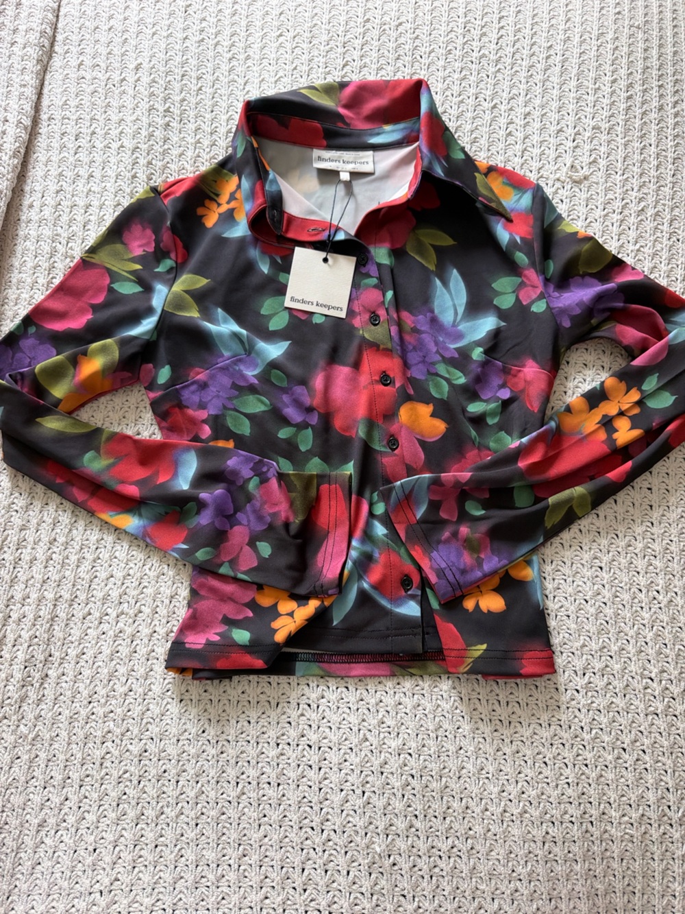 Finders Keepers Black Floral Button-Front Blazer